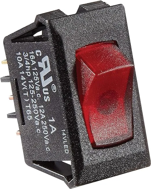 RV Designer S247, Rocker Switch, 10 Amp, Illuminated On / Off, SPST, Black w/ Red, DC Electrical
