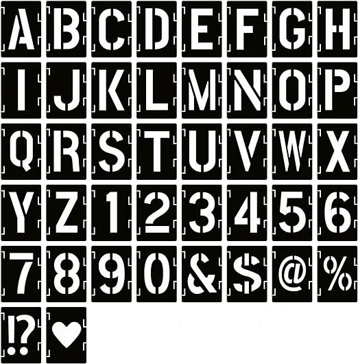 2 Inch Letter Stencils Symbol Numbers Craft Stencils, 42 Pcs Reusable Alphabet Templates Interlocking Stencil Kit for Painting on Wood, Wall, Fabric, Rock, Sign, DIY Art Projects