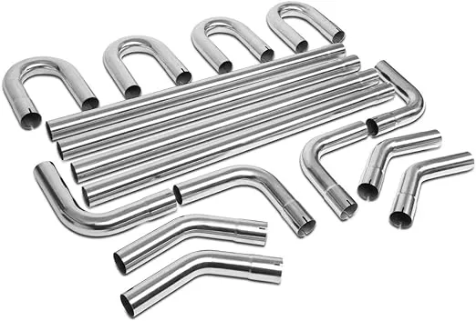 DNA Motoring ZTL-25SS 16 Pcs 2.5 Inches Stainless Steel DIY Custom Exhaust Tubing Mandrel Bend Pipe Straight & U-Bend Kit, Universal Fit