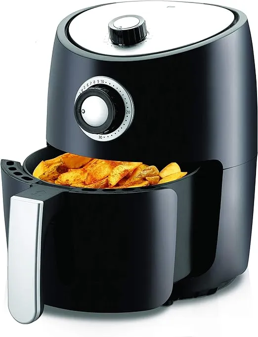 NutriChef Air Fryer - 1000w 2 Quart Capacity Personal Air Fryer, Conserve Counterspace, Oil-free cooking with Removable Deep Non-Stick Fry Basket, Black