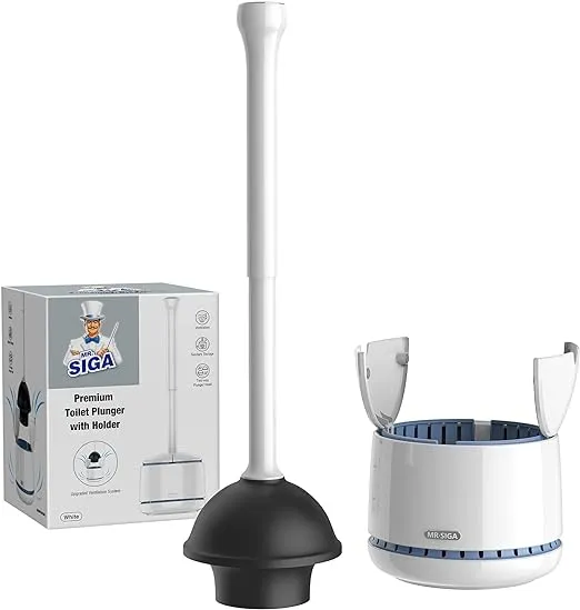 MR.SIGA Toilet Plunger with Holder, Heavy Duty Toilet Plunger and Holder Combo for Bathroom Cleaning, White