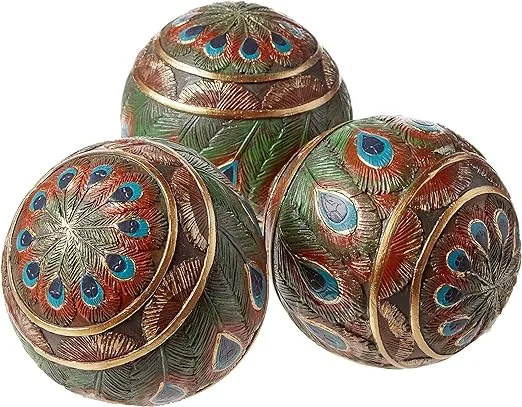 Design Toscano Peacock-Feathered Orbs Decorative Accent Balls: Set of Three