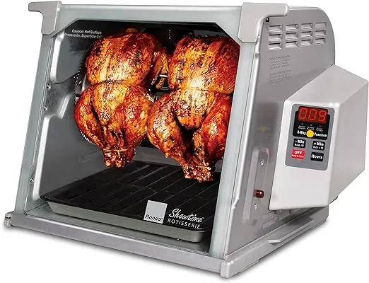 Ronco Showtime Large Capacity Rotisserie & BBQ Oven Platinum Edition, Digital Controls, Perfect Preset Rotation Speed, Self-Basting, Auto Shutoff, Includes Multipurpose Basket