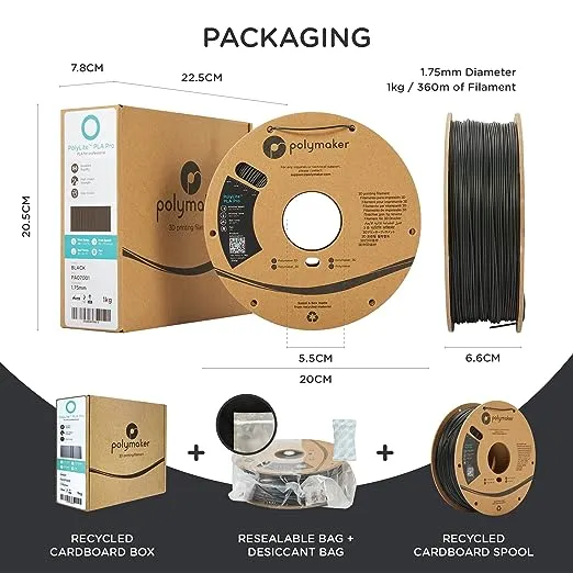 Polymaker PLA PRO Filament 1.75mm Gray, Powerful PLA Filament 1.75mm 3D Printer Filament 1kg - PolyLite 1.75 PLA Filament PRO Tough & High Rigidity 3D Printing PLA Filament Grey