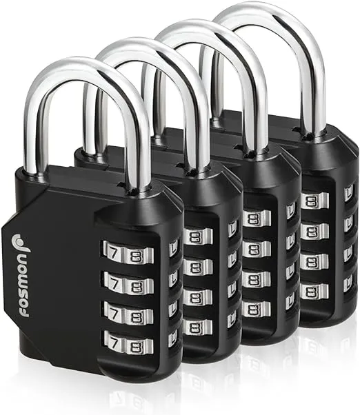 Fosmon Combination Lock, (4 Pack) 4 Digit Multi-Purpose Combination Padlock, Durable (Alloy Body) for Gym, School, Work Locker, Storage Units, Fence, and More