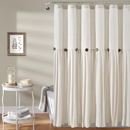 Lush Decor Linen Button Shower Curtain, 72" x 72", Off White