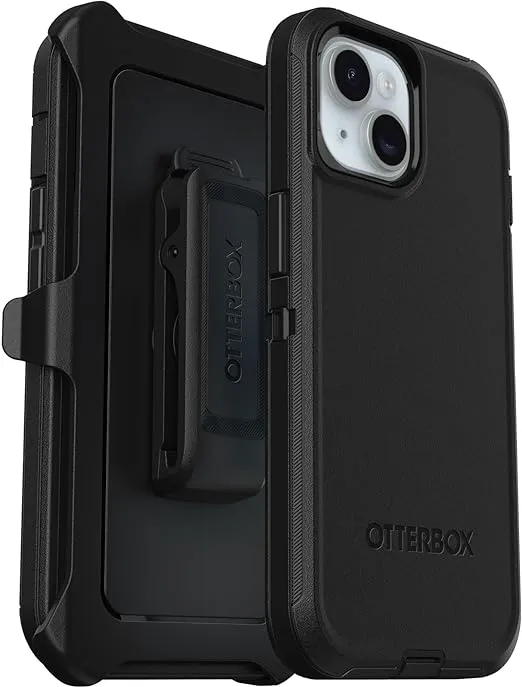 OtterBox iPhone 15, iPhone 14, and iPhone 13 Defender Series Case - Black, screenless, Rugged & Durable, with Port Protection, Includes Holster Clip Kickstand