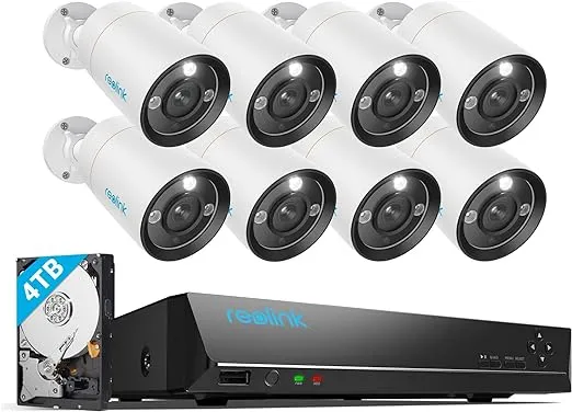 REOLINK 12MP Security Camera System Commercial, 8pcs H.265 12MP PoE Security Cameras Wired Outdoor, Person Vehicle Pet Detection, Spotlight Color Night Vision, 16CH NVR 4TB HDD, RLK16-1200B8-A