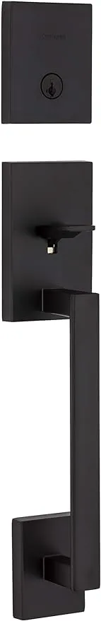Kwikset San Clemente Front Door Lock Handle and Deadbolt Set, Entry Handleset Exterior Only, Matte Black, Pick Resistant SmartKey Rekey Deadbolt Security, Interior Sold Separately