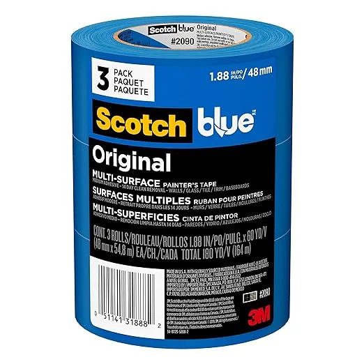 ScotchBlue Original Multi-Surface Painters Tape, 2 Inch Wide (1.88 In. x 60 Yds), 3 Rolls, Blue Paint Tape Protects Surfaces and Removes Easily, Masking Tape for Indoor and Outdoor Use (2090-48EP3)
