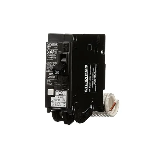 SIEMENS QF120A Gfci Circuit Breaker, Plug In, Self Testing, 20 Amp, 1-Pole, 120 Volt