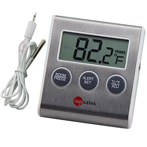 Easy to Read: Refrigerator Freezer Thermometer Alarm, High & Low Temperature Alarms Settings, Stainless Steel & White