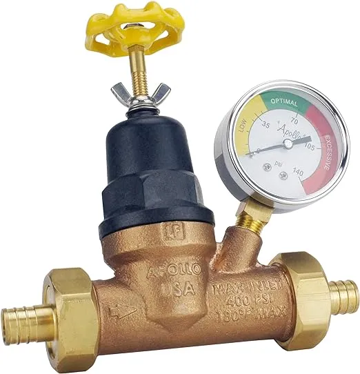 Apollo Valves ApolloPEX 3/4" Bronze Double Union PEX Water Pressure Regulator w/Gauge (APXPRV34WG)