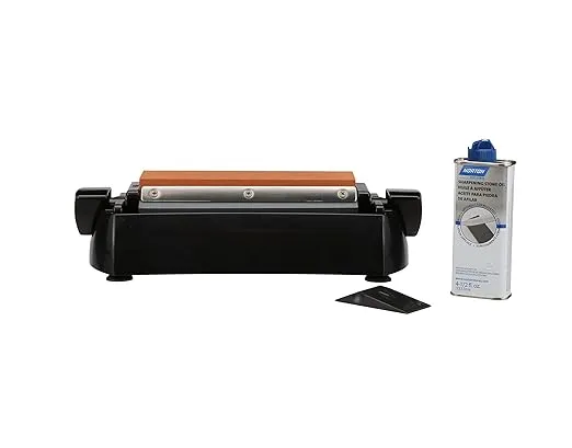Norton IM200 Knife Sharpener Oil Stone Sharpening Stone Kit with Coarse /Medium Crystolon and Fine India Stones, Sharpening Stone Oil and Knife Angle Guide