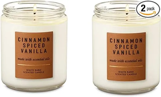 Bath and Body Works 2 Pack Cinnamon Spiced Vanilla Single Wick Candle. 7 Oz.