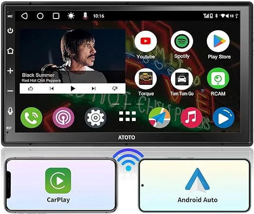 ATOTO A6PF 7inch Double DIN Android Car Stereo QLED Touchscreen, Wireless CarPlay & Wireless Android Auto, MirrorLink, GPS Tracking, Dual Bluetooth, WiFi/BT/USB Tethering, HD LRV, 2G+32G, A6G2B7PF