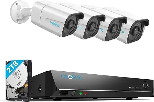 REOLINK RLK8-800B4 4K Security Camera System - H.265 4pcs 4K PoE Security Cameras Wired with Person Vehicle Detection, 8MP/4K 8CH NVR with 2TB HDD for 24-7 Recording