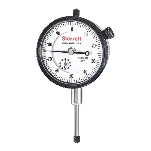 Starrett 25 Series Dial Indicator with Jewel Bearings and Lug-On-Center Back - White Face, 0-1.000" Range, 0-100 Dial Reading, .001" Graduations - 25-441J