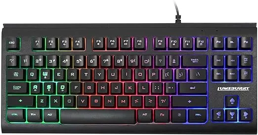 Rainbow LED Backlit 87 Keys Gaming Keyboard, Compact Keyboard with 12 Multimedia Shortcut Keys USB Wired Keyboard for PC Gamers Office