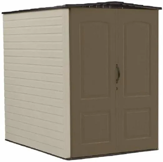 Rubbermaid Large Vertical Resin Outdoor Storage Shed With Floor (5 x 6 Ft), Weather Resistant, Brown, Organization for Home/Backyard/Garden Tools/Lawn Mower/Bike Storage/Pool Supplies
