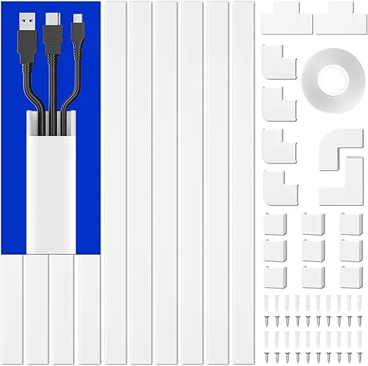 Delamu Cord Hider, 157in Cord Covers for Wires on Wall, Cable Hider Cord Organizer, Wire Covers for Cords on Wall, Wire Hiders for TV on Wall Cable Management, 10X L15.7X W0.95x H0.55in, White