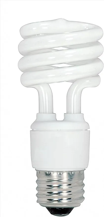 Satco S6235 13-Watt Medium Base T2 Mini Spiral, 2700K, 120V, Equivalent to 60-Watt Incandescent Lamp for Enclosed Fixtures