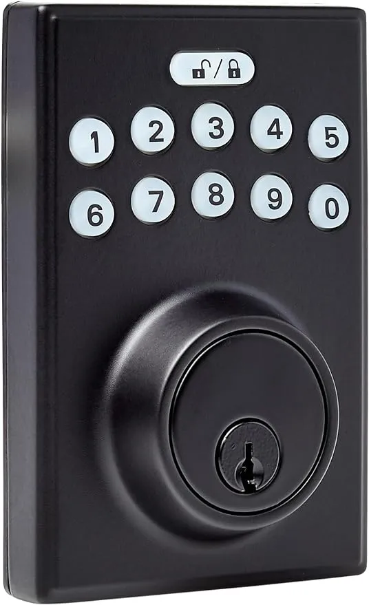 Amazon Basics Electronic Keypad Deadbolt Door Lock with Touch-Control Keyless Entry, Keyed Entry Option, Contemporary, Matte Black