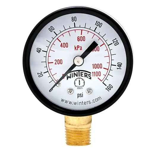 Winters 2 inch Dial Size, Multi Function Economy Utility Dry Pressure Gauge, Brass Internals, Black Steel Case, Dual Scale 0-160 psi/kPa, 3-2-3% Accuracy, 1/4 inch NPT Bottom Mount, Pressure Gauge