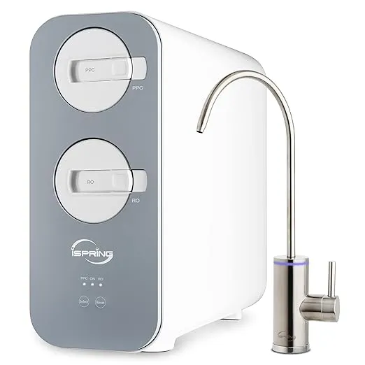 iSpring RO800G Tankless Reverse Osmosis System, 800 GPD High Capacity Under Sink, TDS Reduction Tankless Water Filtration System with Brushed Nickel Faucet