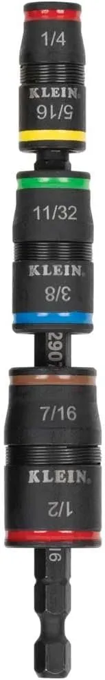 Klein Tools 32907 Impact Driver, 7-in-1 SAE Impact Socket Set, Flip Socket Set with 6 Nut Driver Sizes and 1/4-Inch Bit Holder