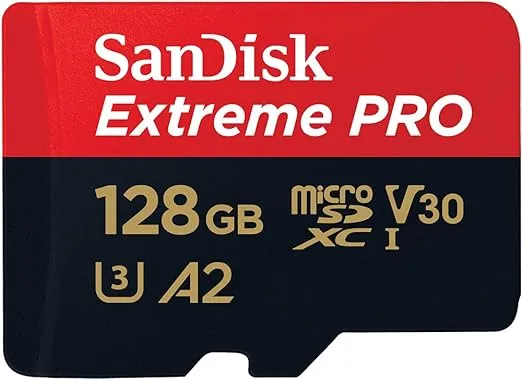 SanDisk 128GB Extreme PRO® microSD™ UHS-I Card with Adapter C10, U3, V30, A2, 200MB/s Read 90MB/s Write SDSQXCD-128G-GN6MA