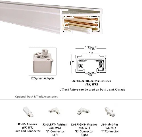 WAC Lighting J Track 4FT Two Circuit Field Cuttable 120V Track for J Style 3-Wire Track Fixtures with 2 Endcaps in Black
