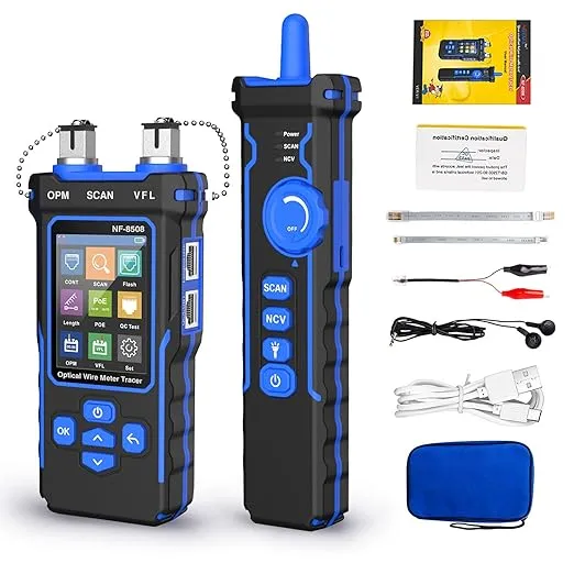 NOYAFA NF-8508 Network Cable Tester with Optical Power Meter VFL, CAT5 CAT6 Cable Toner Ethernet Cable Tester, RJ45 Network Tester for Telephone, Ethernet, PoE Tester Wire Tracer Fiber Tester
