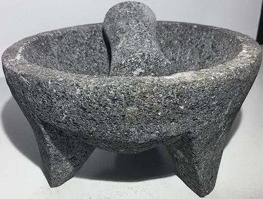 Made in Mexico Genuine Mexican Manual Guacamole Salsa Maker Volcanic Lava Rock Stone Molcajete/Tejolote Mortar and Pestle Herbs Spices Grains 7" Large