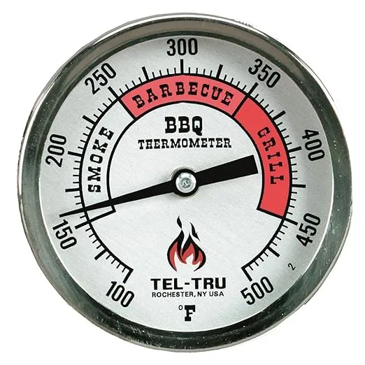 Tel-Tru BQ300 Barbecue Thermometer, 3 inch Aluminum Zoned dial, 4 inch stem, 100/500 Degrees F