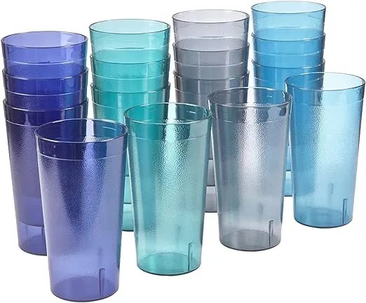 US Acrylic Cafe Plastic Reusable Tumblers (Set of 16) 20-ounce Water Cups Coastal Colors | Restaurant Style Drinking Glasses Value Set, Stackable, BPA-free, Made in the USA | Top-rack Dishwasher Safe