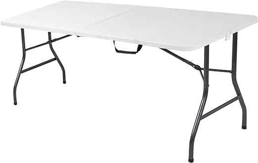 COSCO Fold-in-Half Banquet Table w/Handle, 6ft, White