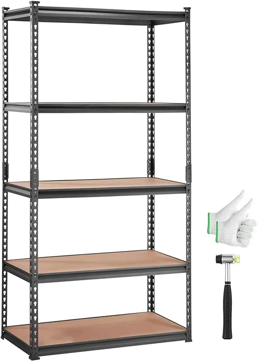 VEVOR Storage Shelving Unit, 5-Tier Adjustable, 2000 lbs Capacity, Heavy Duty Garage Shelves Metal Organizer Utility Rack, Black, 36" L x 18" W x 72" H for Kitchen Pantry Basement Bathroom Laundry