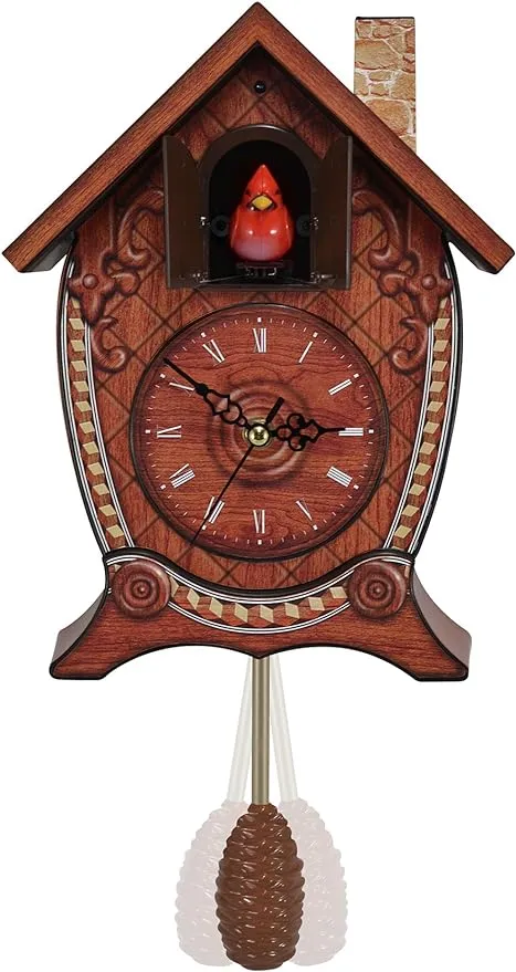 Mark Feldstein & Associates Traditional Chalet Style Singing Cardinal Tabletop Wall Sound Cuckoo Clock 17 x 8 x 5 inches