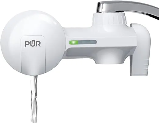 PUR Horizontal Faucet Mount Water Filtration System with Lead Reducing Filter for Cleaner, Filtered Tap Water, Lasts 100 Gallons, Sink Water Filter, Fits Most Kitchen or Bathroom Faucets, White