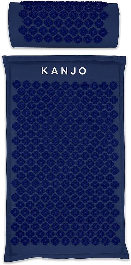FSA HSA Eligible Kanjo Premium Acupressure Mat and Pillow Set for Back Pain Relief & Neck Pain Relief, with Memory Foam Pillow, Includes Carry Bag, Navy