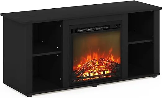 Furinno Jensen Entertainment Center Stand with Fireplace for TV up to 55 Inch, Americano, Corded Electric, Adjustable