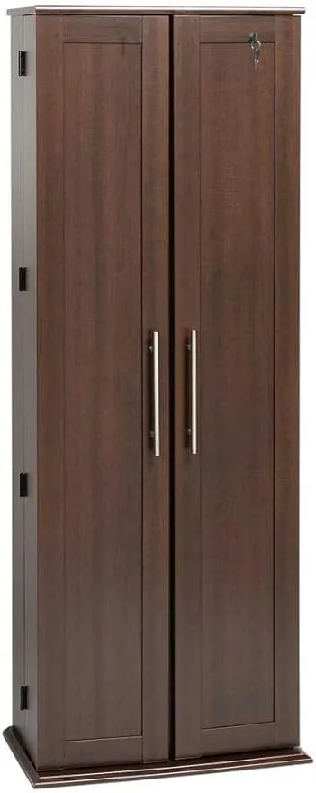 Prepac 64" H Locking Cabinet with Panel Doors, Espresso Storage Cabinet, Display Cabinet, DVD Storage Cabinet with 17 Adjustable & 6 Fixed Shelves 14.5" D x 24" W x 64" H