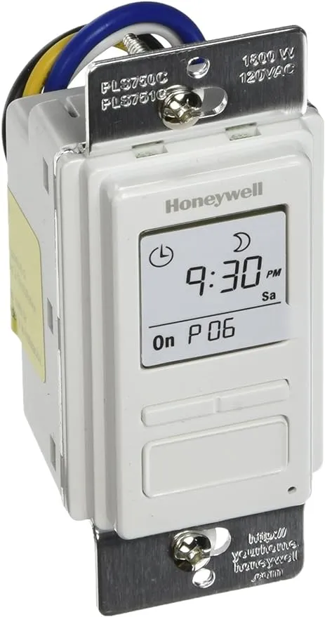Honeywell FBA_36045 PLS750C1000 Timer Switch with Sunrise Sunset Single or 3 Way, White