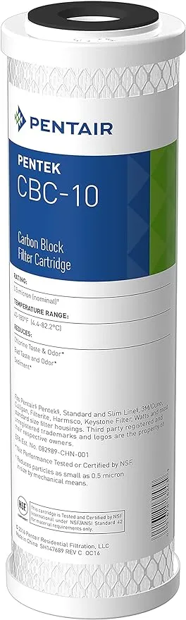 Pentair Pentek CBC-10 Carbon Water Filter, 10-Inch, Under Sink Carbon Block Replacement Cartridge with Bonded Powdered Activated Carbon (PAC) Filter, 10" x 2.5", 0.5 Micron