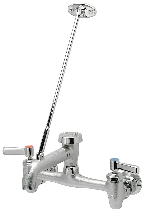 Zurn Z843M1-RC AquaSpec Wall-Mount Service Sink Faucet -Vacuum-Breaker Spout, Pail Hook, Wall Brace, Metal Lever Handles-Rough, Chrome, 8 inches