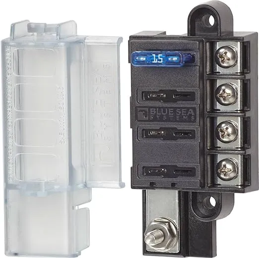 Blue Sea Systems 5045 ST Blade Fuse Block Compact 4 Circuit with Cover