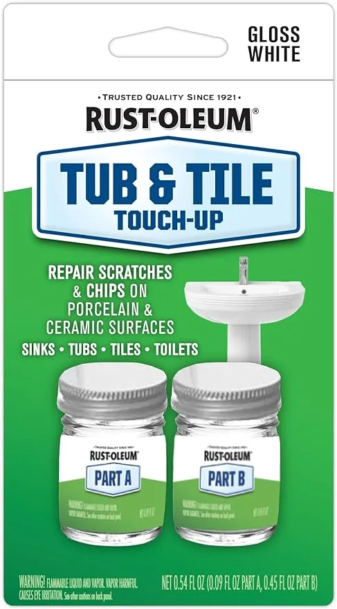 Rust-Oleum Tub & Tile Paint 244166 Specialty Kit Tub and Tile Touch Up, White, 2 Piece Set, 0.45 Oz