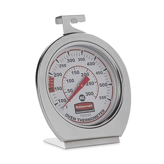 Rubbermaid Commercial Products Stainless Steel Monitoring Thermometer, Safe for Inside Oven/Grill/Smoker, 60-580°F Range, Easy to Read Food Thermometer For Food Resturant/Home Cooking