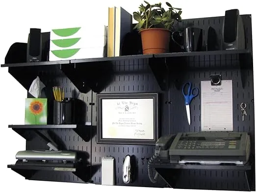Wall Control Office Organizer Unit Wall Mounted Office Desk Storage and Organization Kit Black Wall Panels and Black Accessories